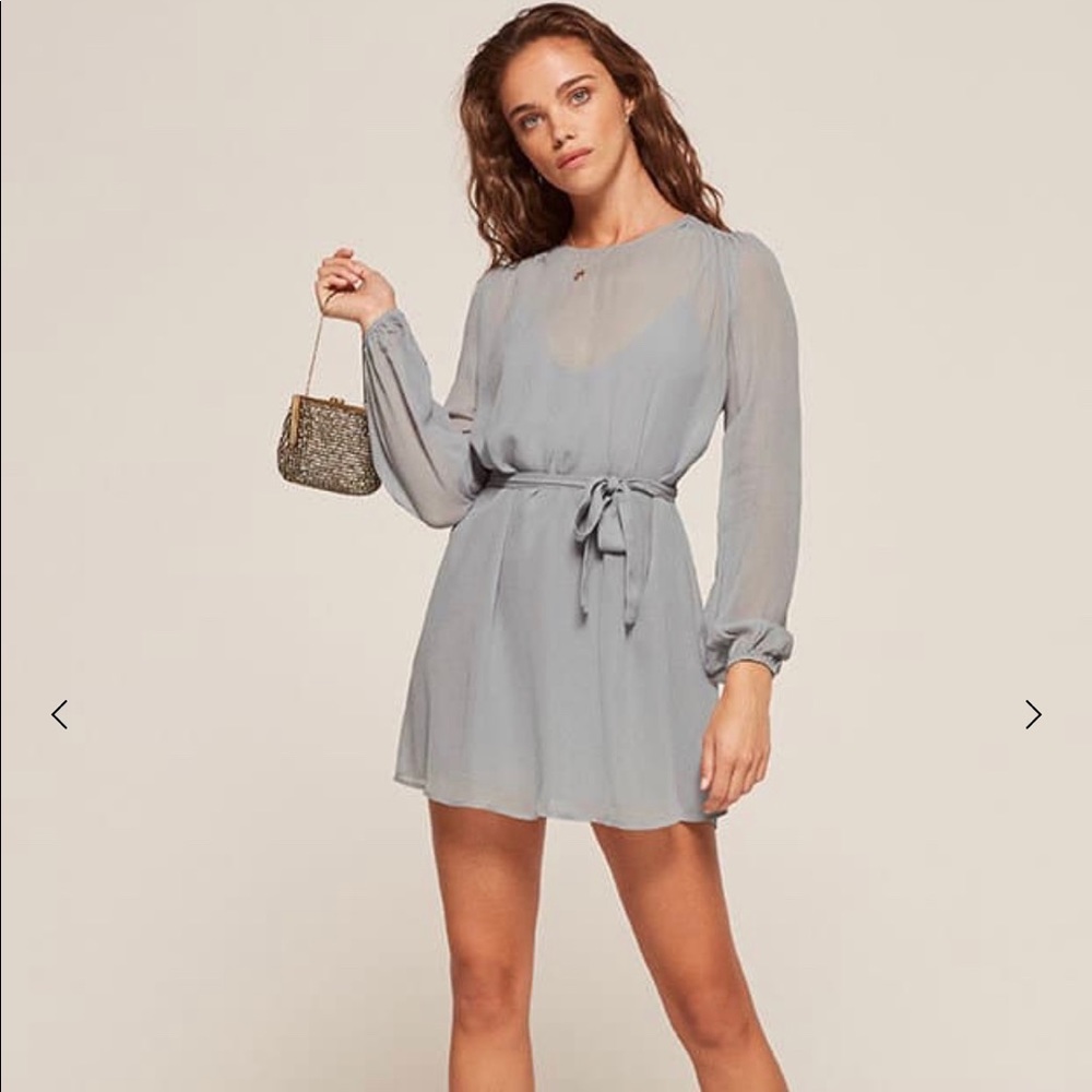 Reformation slate blue Gray Mini Dress with Tie Waist